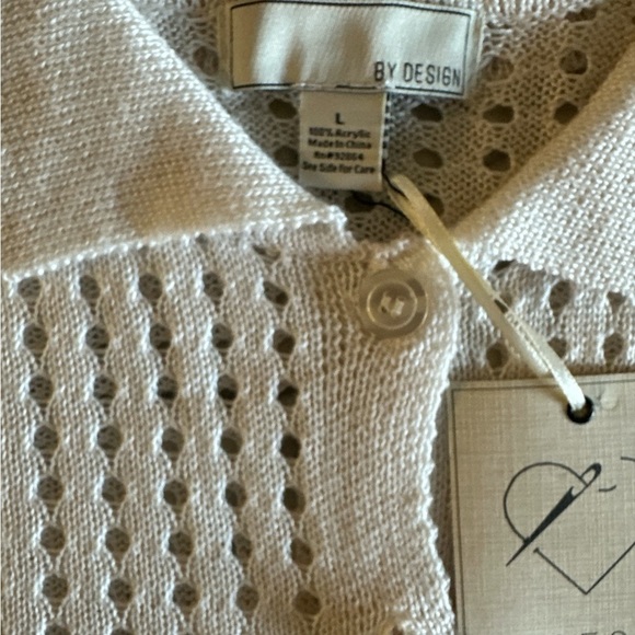 NWT Cream Crochet Knit Mesh Button-Up Short Sleeve Sweater Cardigan Size L - Picture 4 of 9